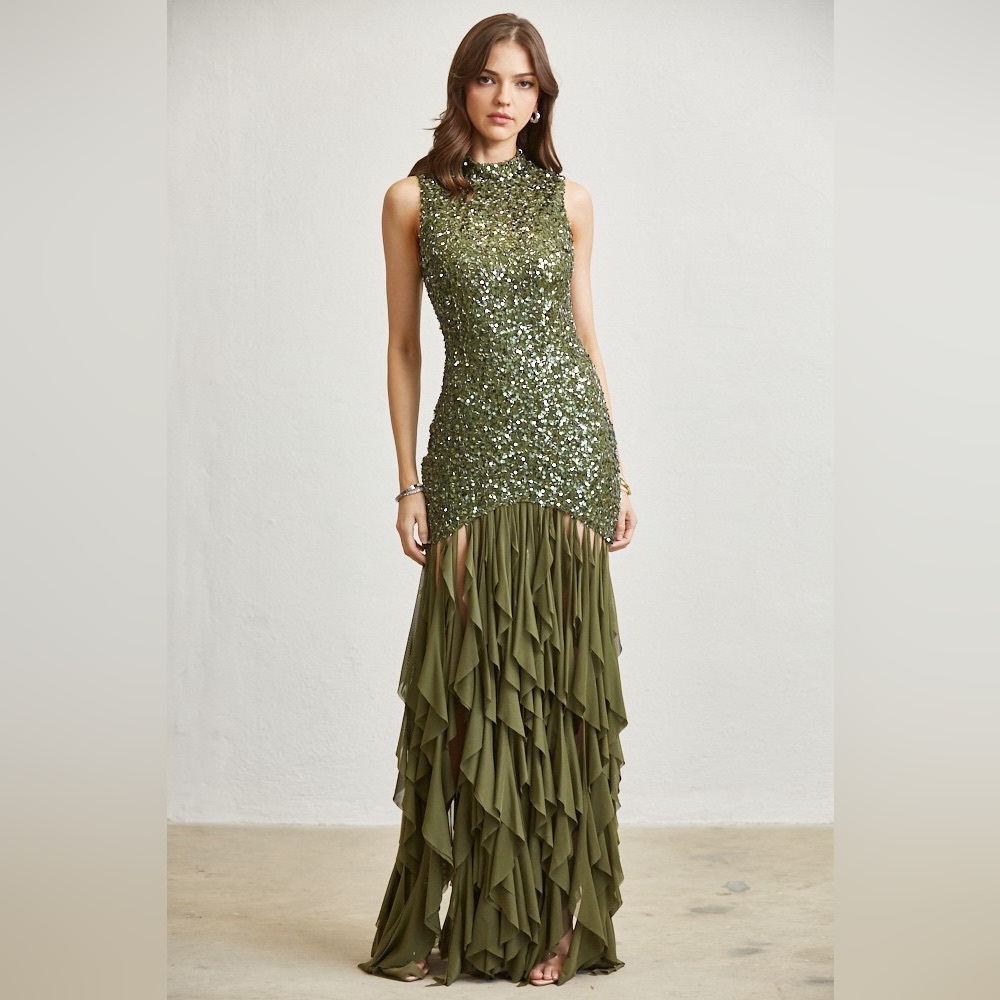 Sequin Ruffle Hem Floor-Length Gown - Blithe